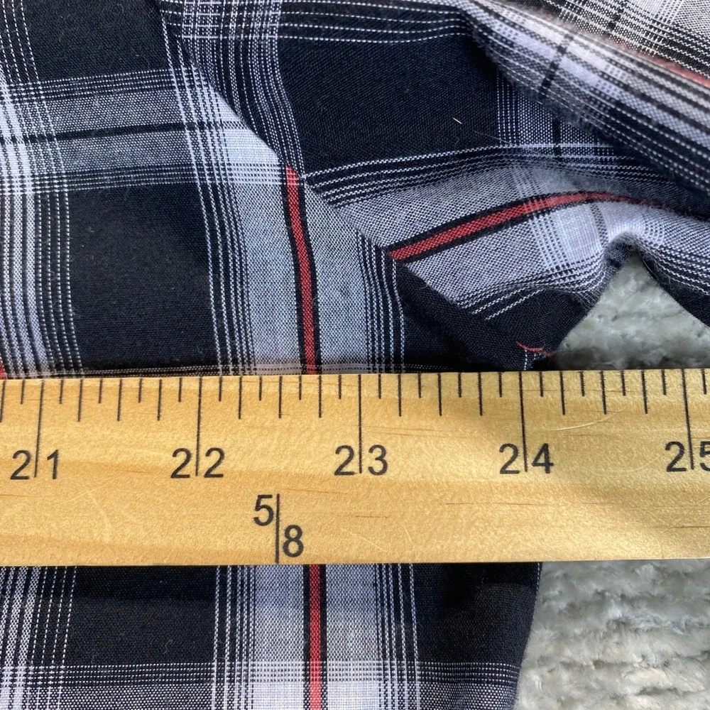Plains Western Wear Men Large Tall Pearl Snap Shirt Short Sleeve Plaid Black Red